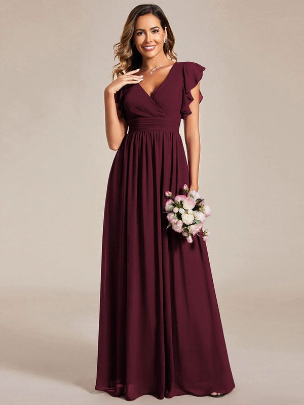 ever LILYANA|Ruffles Sleeve Back Cutout A-Line Maxi Chiffon Bridesmaid Dress