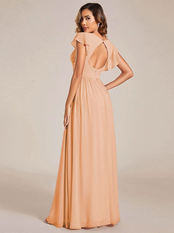 ever LILYANA|Ruffles Sleeve Back Cutout A-Line Maxi Chiffon Bridesmaid Dress
