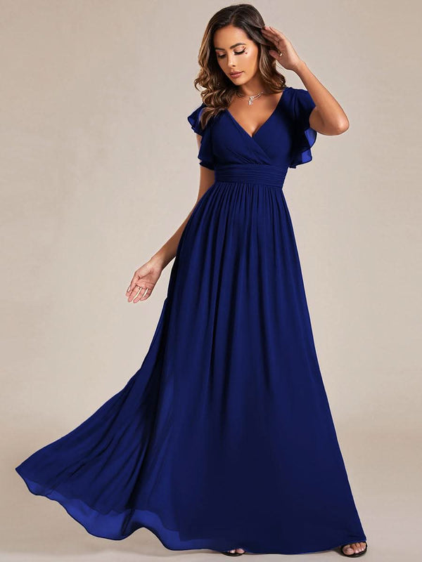 ever LILYANA|Ruffles Sleeve Back Cutout A-Line Maxi Chiffon Bridesmaid Dress