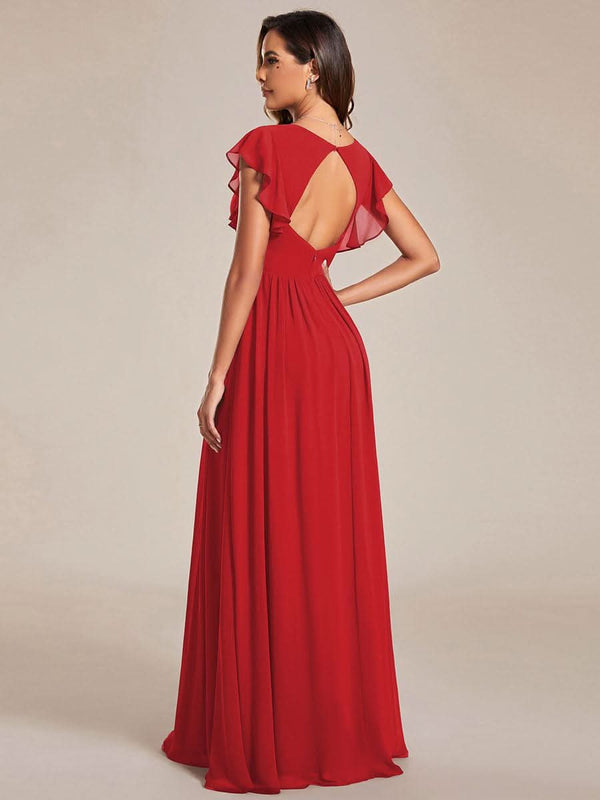 ever LILYANA|Ruffles Sleeve Back Cutout A-Line Maxi Chiffon Bridesmaid Dress