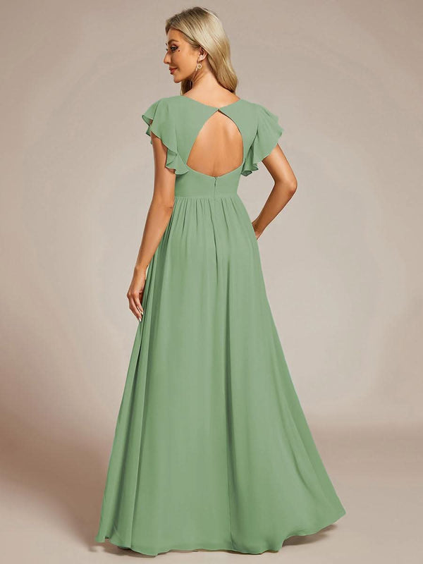 ever LILYANA|Ruffles Sleeve Back Cutout A-Line Maxi Chiffon Bridesmaid Dress