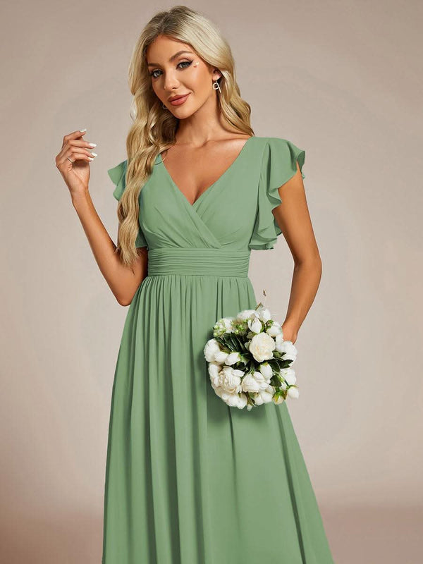 ever LILYANA|Ruffles Sleeve Back Cutout A-Line Maxi Chiffon Bridesmaid Dress