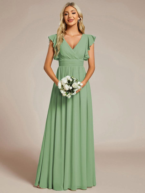 ever LILYANA|Ruffles Sleeve Back Cutout A-Line Maxi Chiffon Bridesmaid Dress