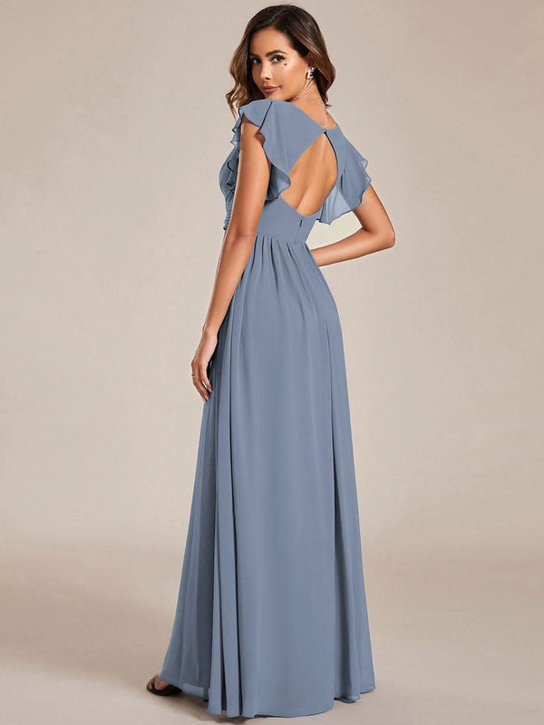 ever LILYANA|Ruffles Sleeve Back Cutout A-Line Maxi Chiffon Bridesmaid Dress