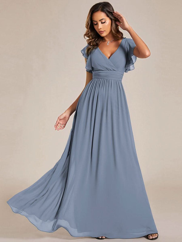 ever LILYANA|Ruffles Sleeve Back Cutout A-Line Maxi Chiffon Bridesmaid Dress