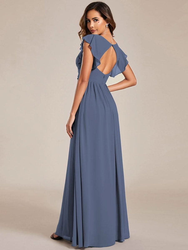 ever LILYANA|Ruffles Sleeve Back Cutout A-Line Maxi Chiffon Bridesmaid Dress