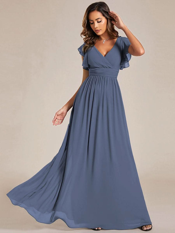 ever LILYANA|Ruffles Sleeve Back Cutout A-Line Maxi Chiffon Bridesmaid Dress