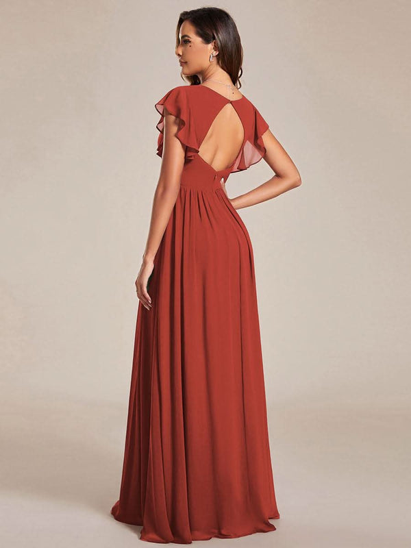 ever LILYANA|Ruffles Sleeve Back Cutout A-Line Maxi Chiffon Bridesmaid Dress