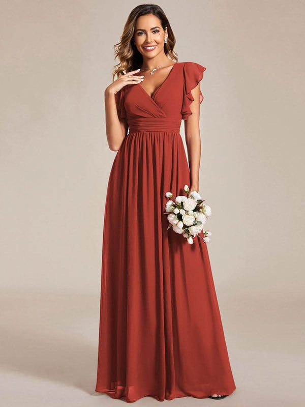 ever LILYANA|Ruffles Sleeve Back Cutout A-Line Maxi Chiffon Bridesmaid Dress