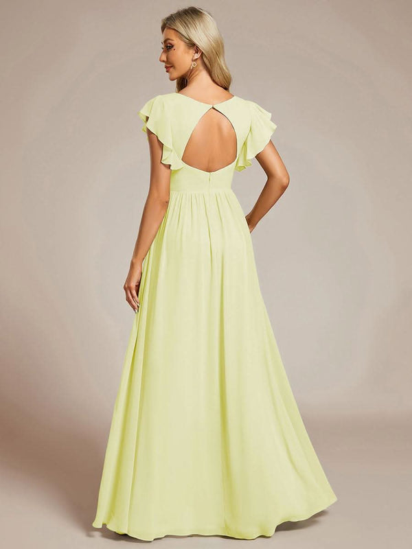 ever LILYANA|Ruffles Sleeve Back Cutout A-Line Maxi Chiffon Bridesmaid Dress