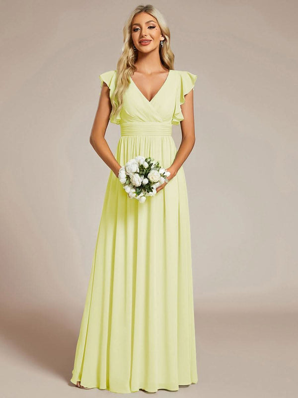 ever LILYANA|Ruffles Sleeve Back Cutout A-Line Maxi Chiffon Bridesmaid Dress