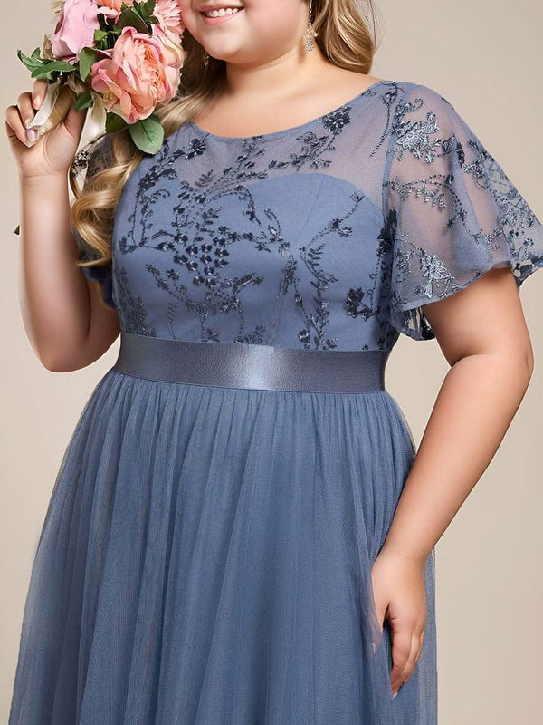 ever MARA|Embellished Tulle Midi Junior Bridesmaid Dress with Sheer Sleeves