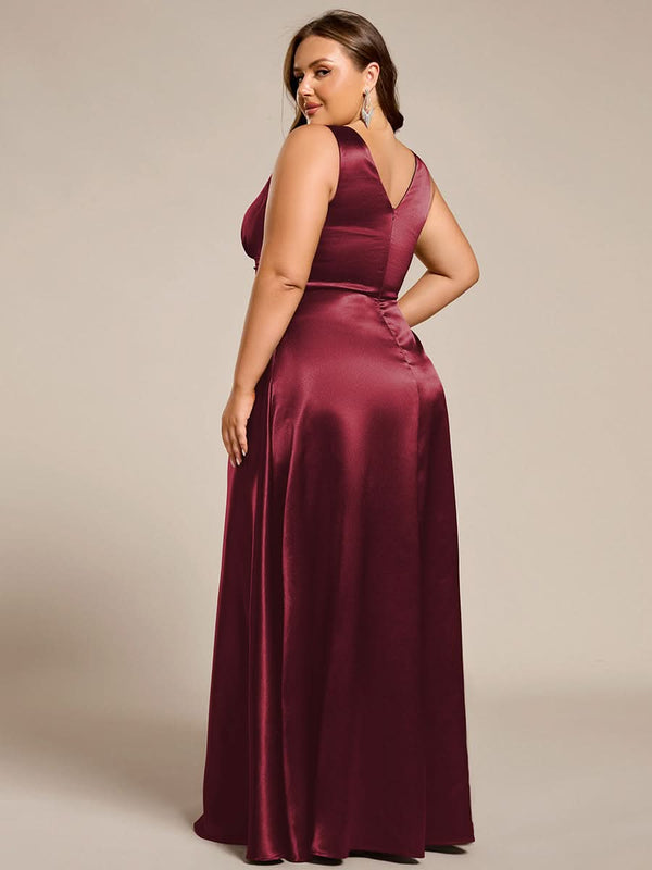 ever INDY|V-neck Empire Waist Satin Maxi Bridesmaid Dress with Pockets