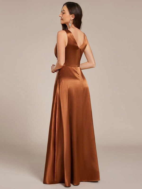ever INDY|V-neck Empire Waist Satin Maxi Bridesmaid Dress with Pockets