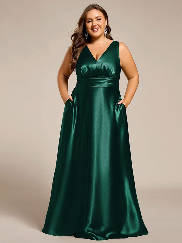 ever INDY|V-neck Empire Waist Satin Maxi Bridesmaid Dress with Pockets