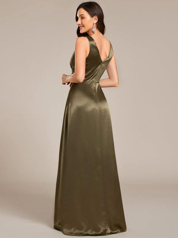ever INDY|V-neck Empire Waist Satin Maxi Bridesmaid Dress with Pockets