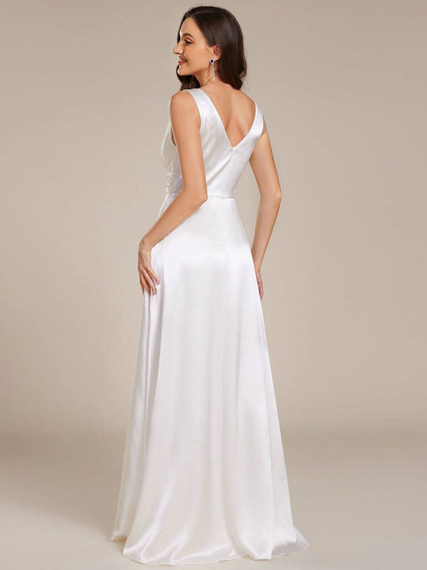 ever INDY|V-neck Empire Waist Satin Maxi Bridesmaid Dress with Pockets