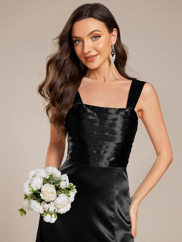 ever NOVALEE|Square Neck Satin Maxi Bridesmaid Dress with Front Slit
