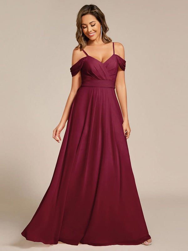 Spaghetti Strap V-Neck Pleated A-Line Bridesmaid Dresses