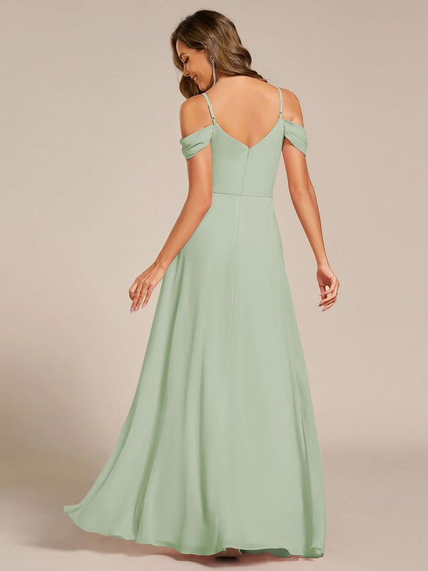 Spaghetti Strap V-Neck Pleated A-Line Bridesmaid Dresses