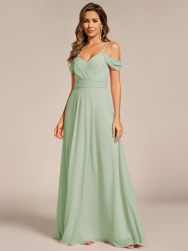 Spaghetti Strap V-Neck Pleated A-Line Bridesmaid Dresses