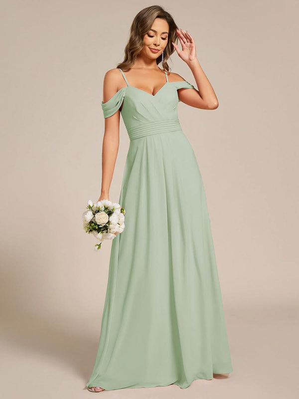 Spaghetti Strap V-Neck Pleated A-Line Bridesmaid Dresses