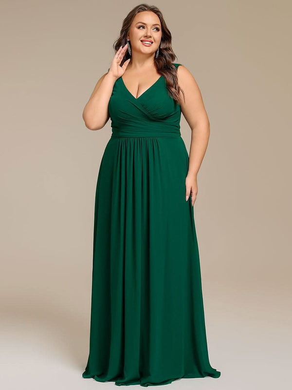 ever SAUYER|Strapless Pleated V-Neck A-Line Maxi Chiffon Bridesmaid Dress