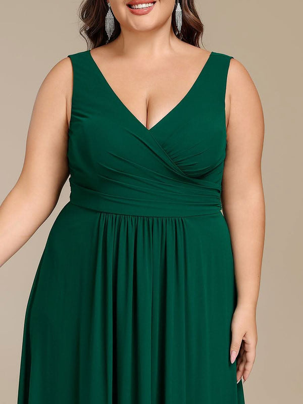 ever SAUYER|Strapless Pleated V-Neck A-Line Maxi Chiffon Bridesmaid Dress