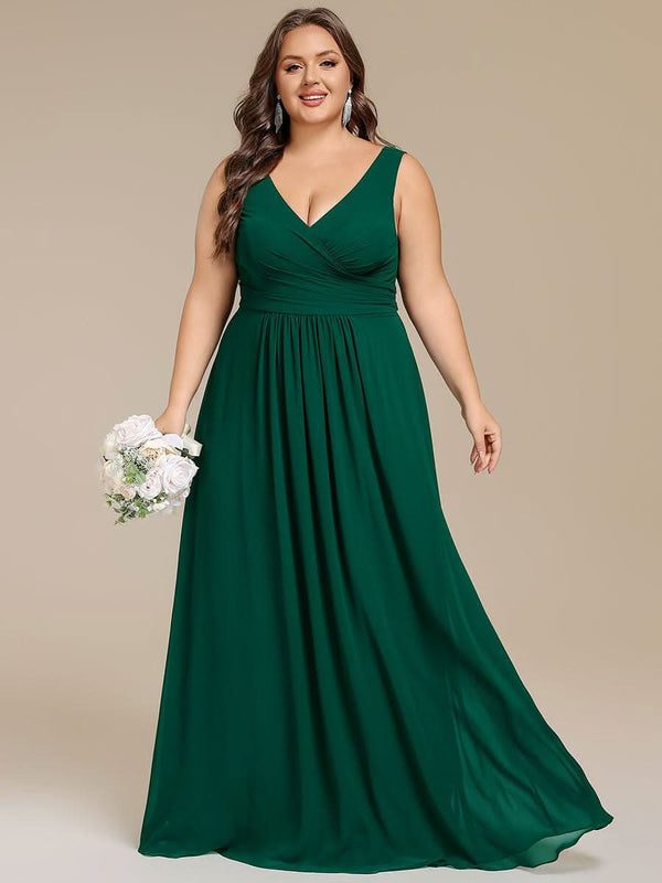 ever SAUYER|Strapless Pleated V-Neck A-Line Maxi Chiffon Bridesmaid Dress