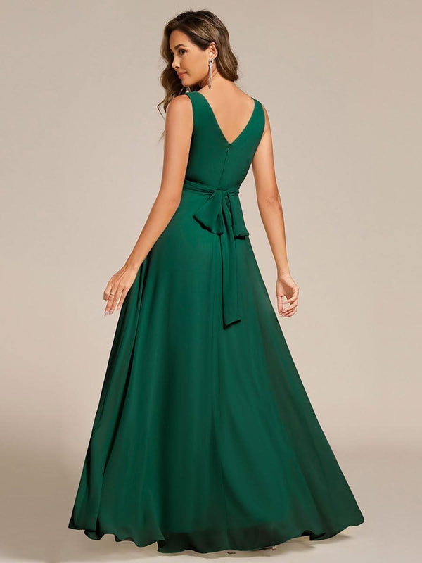 ever SAUYER|Strapless Pleated V-Neck A-Line Maxi Chiffon Bridesmaid Dress