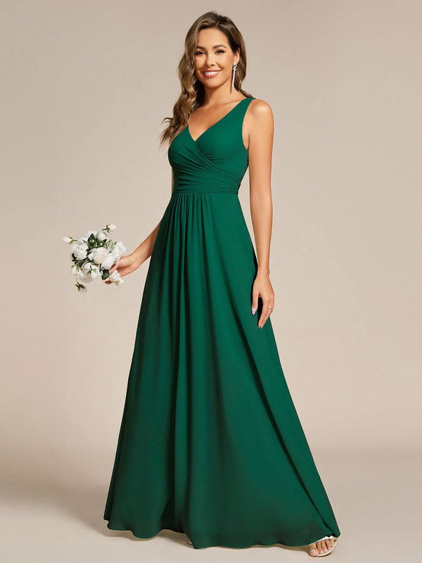 ever SAUYER|Strapless Pleated V-Neck A-Line Maxi Chiffon Bridesmaid Dress