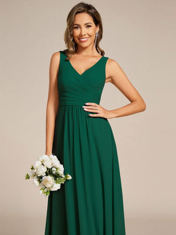 ever SAUYER|Strapless Pleated V-Neck A-Line Maxi Chiffon Bridesmaid Dress