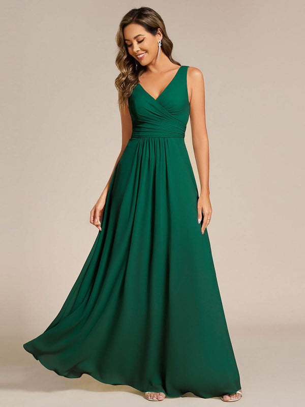 ever SAUYER|Strapless Pleated V-Neck A-Line Maxi Chiffon Bridesmaid Dress