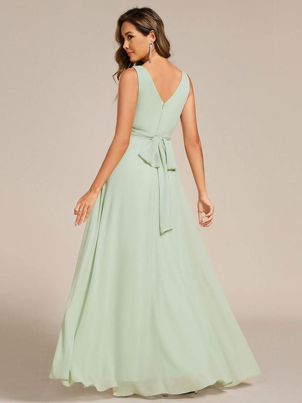 ever SAUYER|Strapless Pleated V-Neck A-Line Maxi Chiffon Bridesmaid Dress