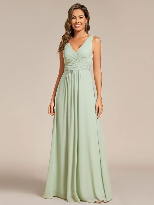 ever SAUYER|Strapless Pleated V-Neck A-Line Maxi Chiffon Bridesmaid Dress