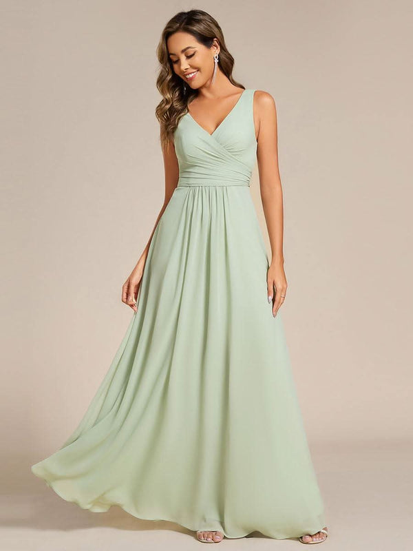 ever SAUYER|Strapless Pleated V-Neck A-Line Maxi Chiffon Bridesmaid Dress