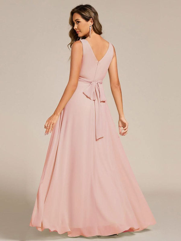 ever SAUYER|Strapless Pleated V-Neck A-Line Maxi Chiffon Bridesmaid Dress