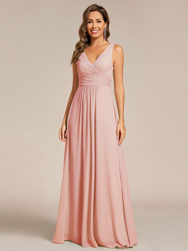 ever SAUYER|Strapless Pleated V-Neck A-Line Maxi Chiffon Bridesmaid Dress