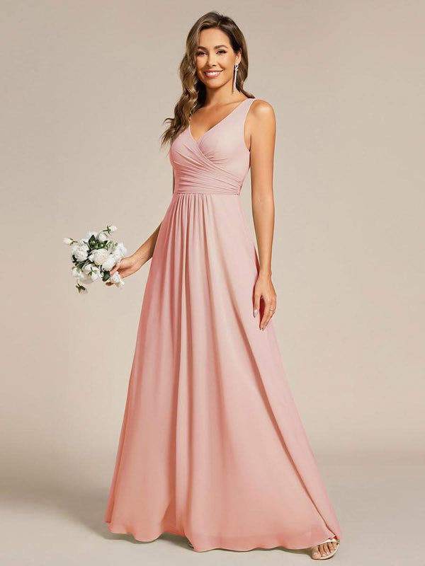 ever SAUYER|Strapless Pleated V-Neck A-Line Maxi Chiffon Bridesmaid Dress