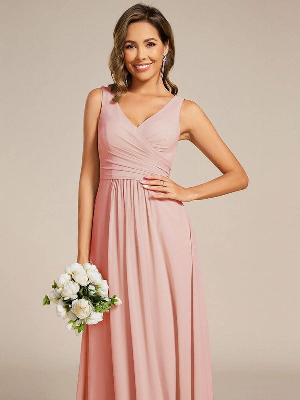 ever SAUYER|Strapless Pleated V-Neck A-Line Maxi Chiffon Bridesmaid Dress