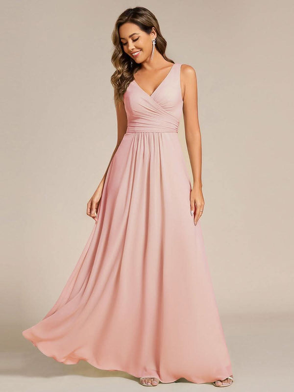 ever SAUYER|Strapless Pleated V-Neck A-Line Maxi Chiffon Bridesmaid Dress