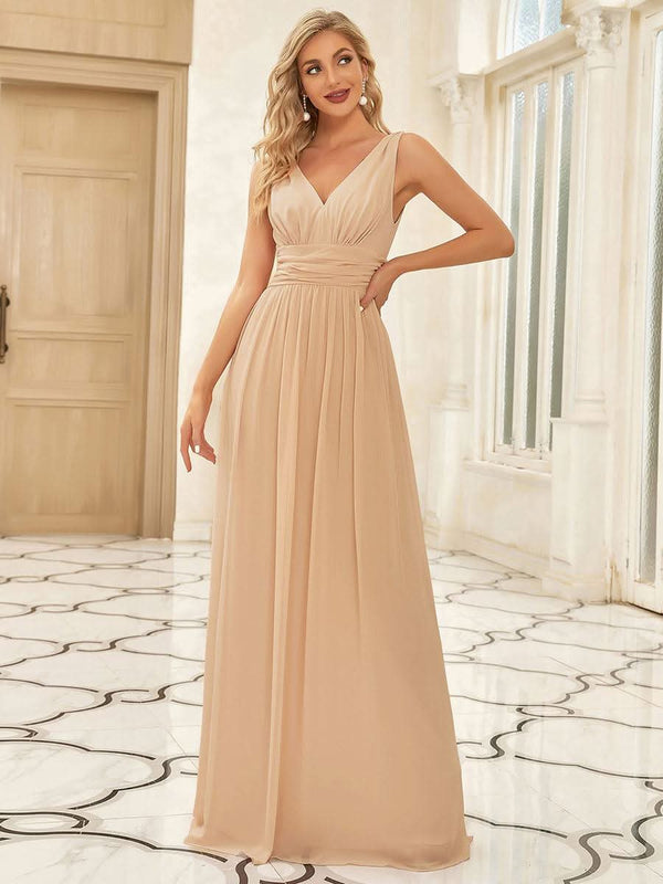 ever HUSH|Chiffon Empire Waist Sleeveless Pleated V-neck Bridesmaid Dress