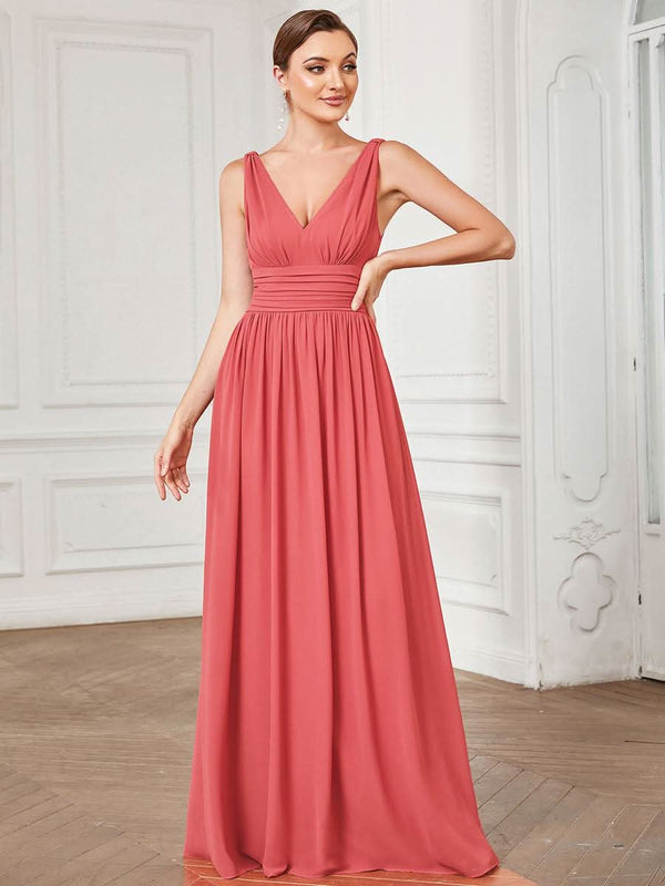 ever HUSH|Chiffon Empire Waist Sleeveless Pleated V-neck Bridesmaid Dress