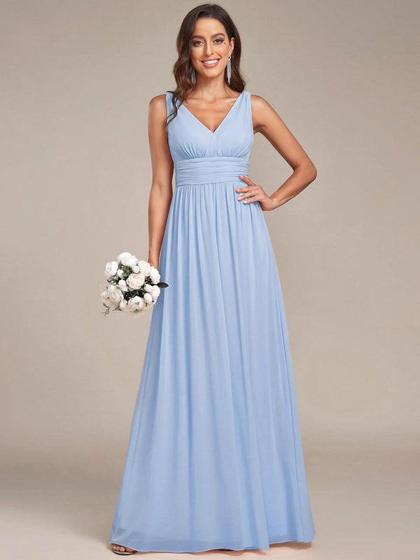 ever HUSH|Chiffon Empire Waist Sleeveless Pleated V-neck Bridesmaid Dress