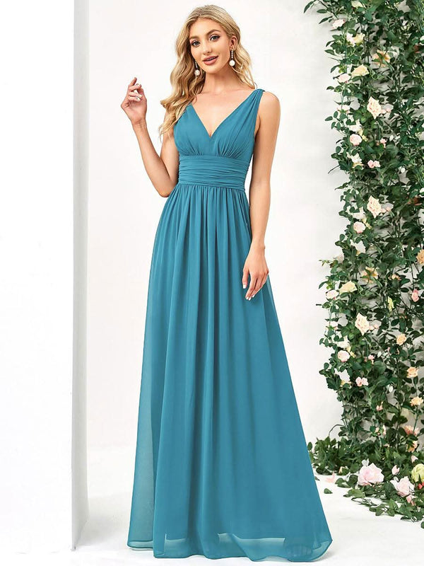 ever HUSH|Chiffon Empire Waist Sleeveless Pleated V-neck Bridesmaid Dress