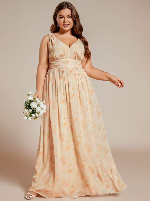 pretty HUSH|Plus Size Sleeveless V-Neck Chiffon Semi Bridesmaid Dress