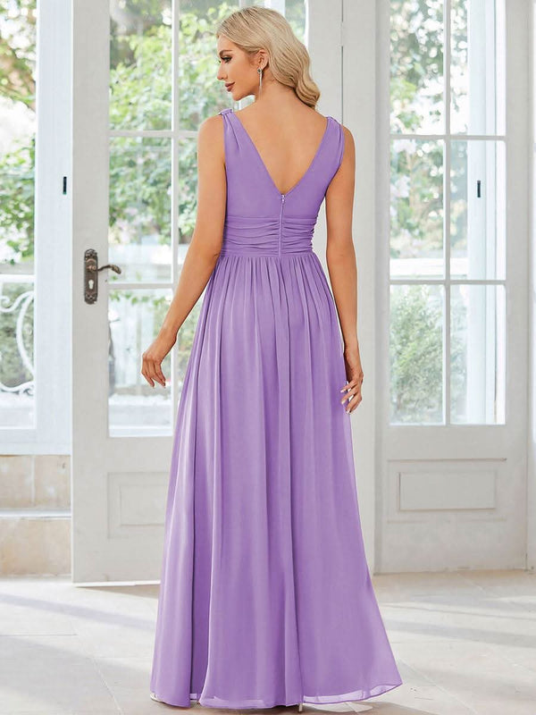 ever HUSH|Chiffon Empire Waist Sleeveless Pleated V-neck Bridesmaid Dress