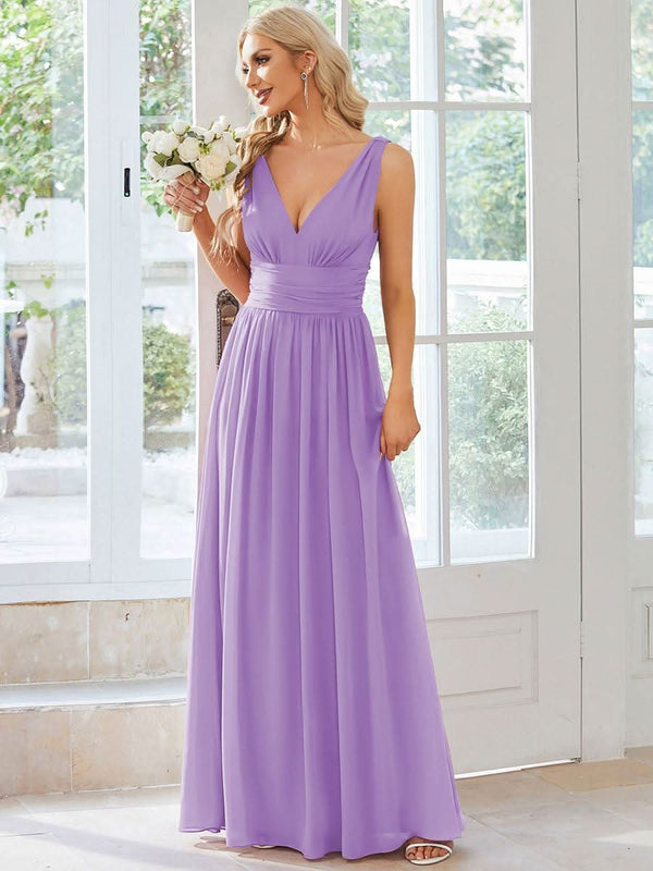 ever HUSH|Chiffon Empire Waist Sleeveless Pleated V-neck Bridesmaid Dress