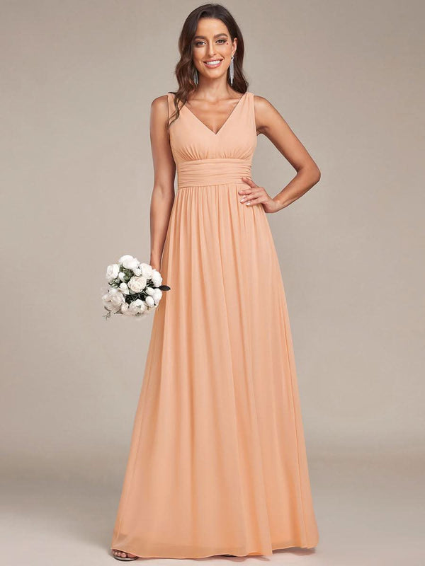 ever HUSH|Chiffon Empire Waist Sleeveless Pleated V-neck Bridesmaid Dress