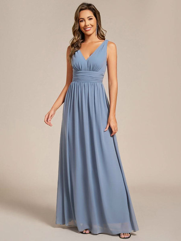 ever HUSH|Chiffon Empire Waist Sleeveless Pleated V-neck Bridesmaid Dress